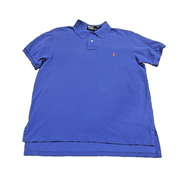 Polo Ralph Lauren Vintage 90s Custom Fit Blue with Orange Pony Polo — Large - Picture 1 of 8